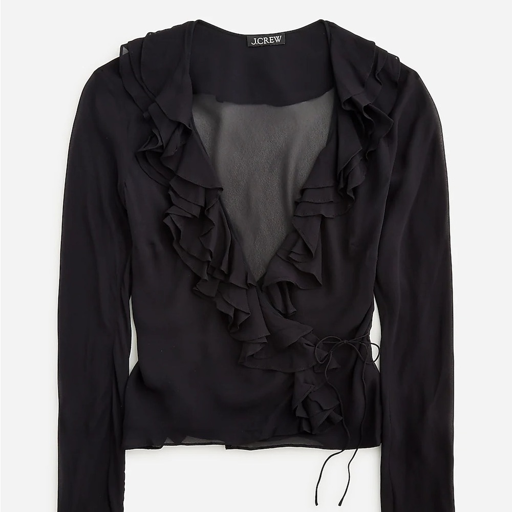 J. Crew Black Ruffle Wrap Blouse